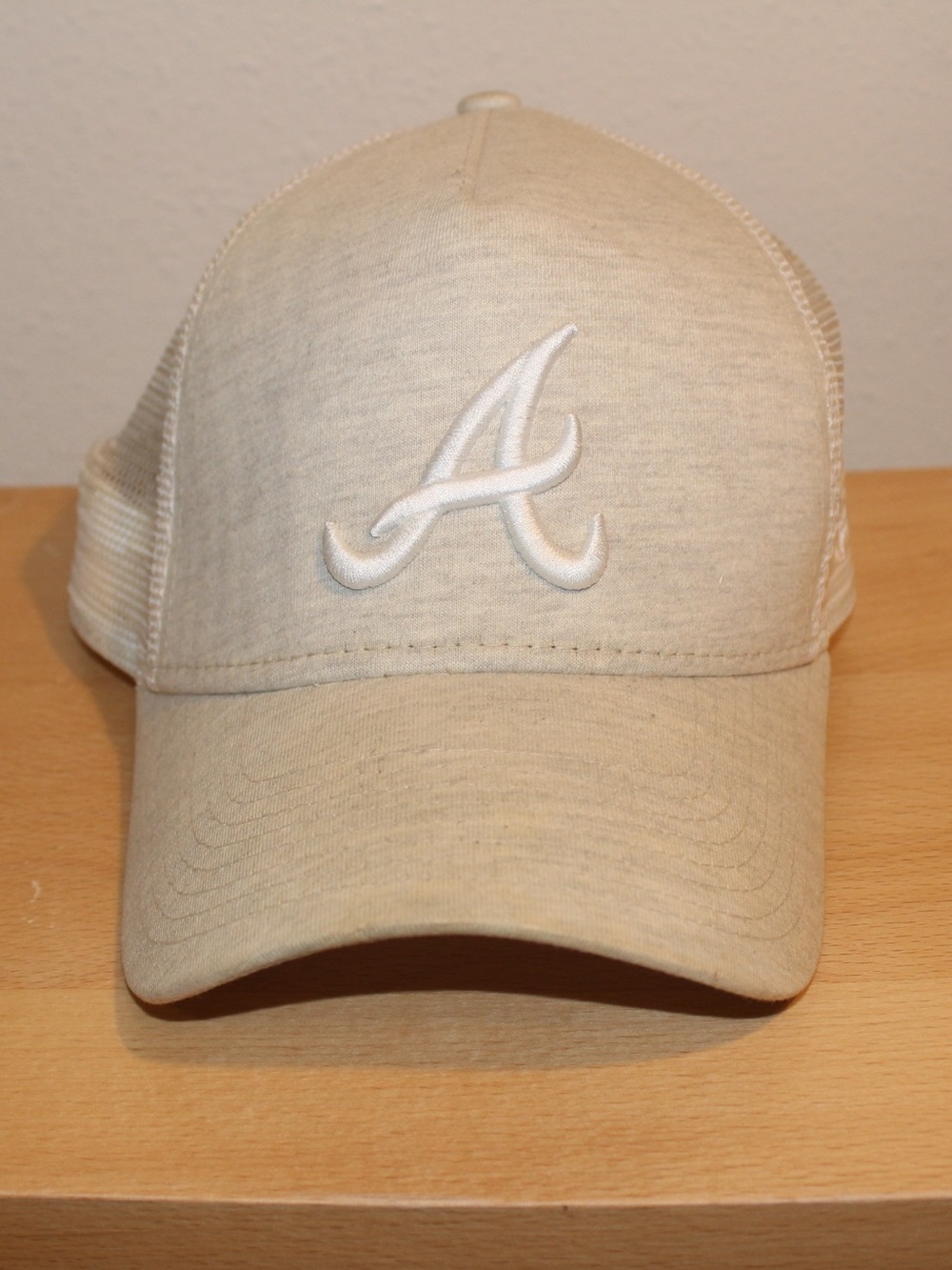 New Era Beige Trucker Cap with Raised White 'A' Logo